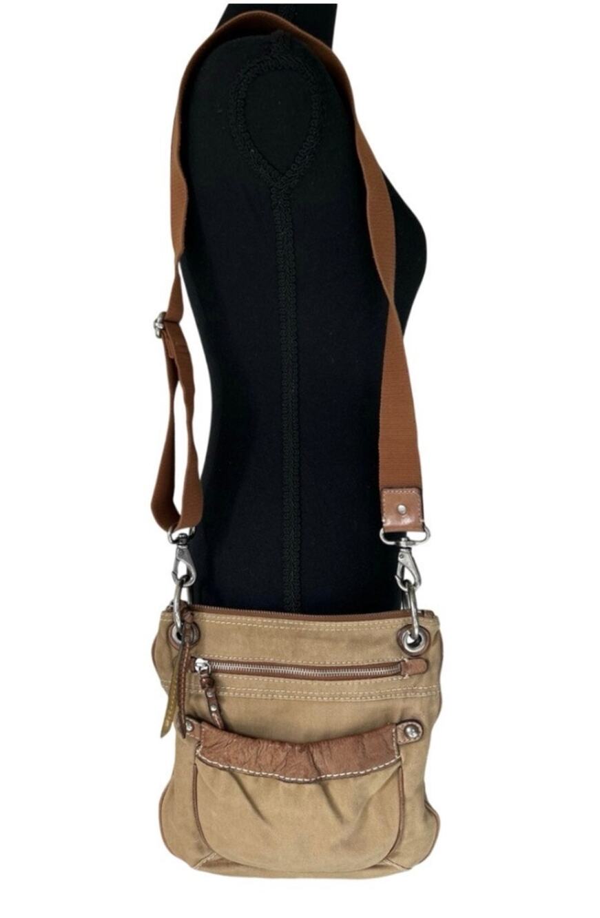 Vintage Fossil Canvas Leather Crossbody Bag Tan Utility Y2K Boho Messenger Purse